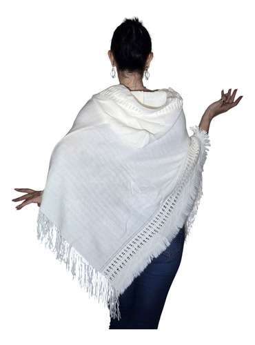 Ruana Manta Poncho Importado Calado Con Flecos Y Capucha