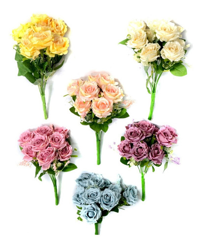 Flor Artificial Ramo Rosas Planta Decorativas M1 - Sheshu Color Azul