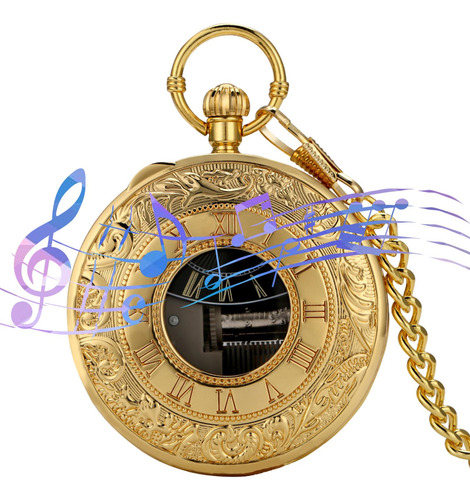 Reloj De Bolsillo De Cuarzo Vintage Con Cadena Dorado