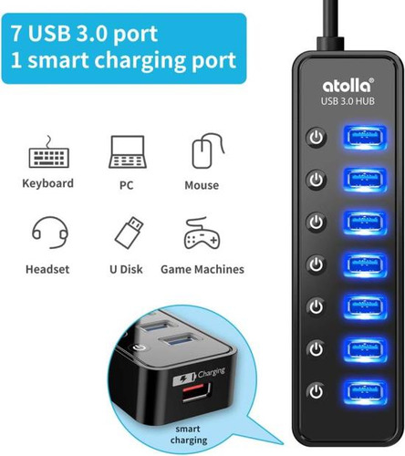 Hub Usb 3.0 Alimentado, Divisor De Concentrador De Datos Usb