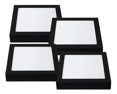 Pack X 4un Panel Plafon Led 18w Cuadrado Negro Aplicar Frio 