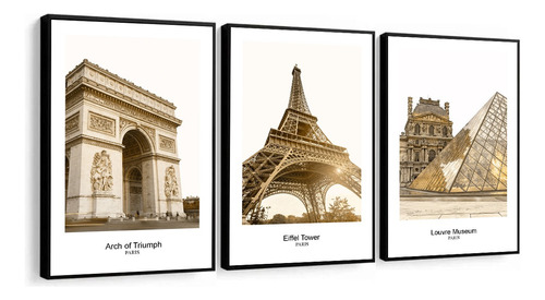Kit Quadros Decorativos Cidade Paris Museu Louvre Torre Arco