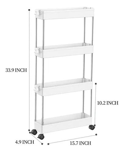 Carrito De Almacenamiento Estrecho 4 Niveles Ruedas Blanco