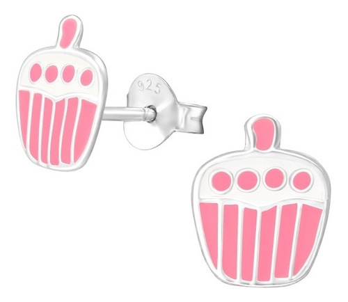 Aros De Cupcake Esmaltado Plata 925 Niña