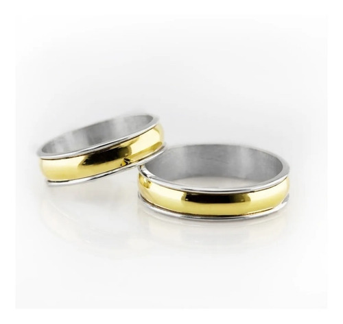Imagen 2 de 3 de Alianzas Anillos Plata 925 Y Oro 18k Compromiso Boda Ancha