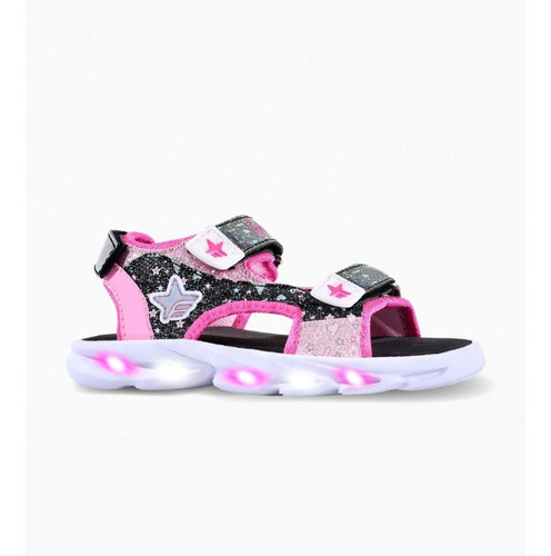 Sandalias Footy Estrella Negra/fucsia Con Luces Originales