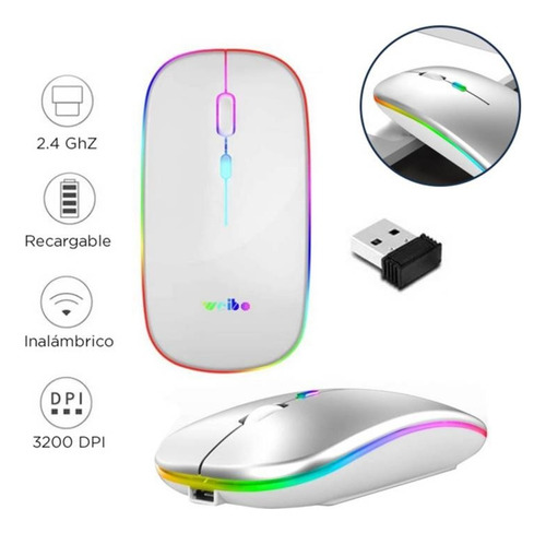 Imagen 2 de 2 de Mouse Inalámbrico Recargable 1200 Dpi Ergonómico 2.4g