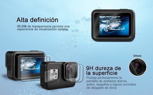 6x Vidrio Templado Para Gopro Hero 8 + Funda Protectora