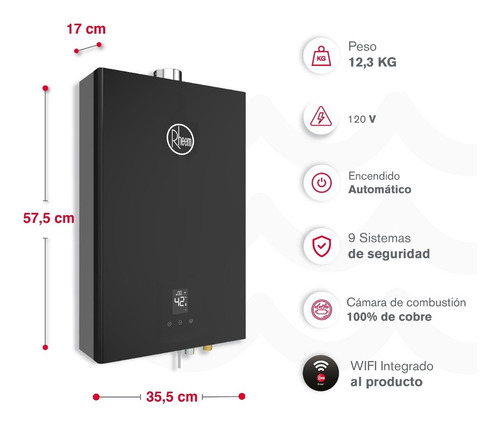 Calentador De Agua 16lt Wifi Gas Natural Tiro Forzado Rheem