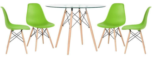 Kit Mesa Jantar Eames 100 Cm Tampo Vidro 4 Cadeiras Eifel Cor da tampa Verde-claro