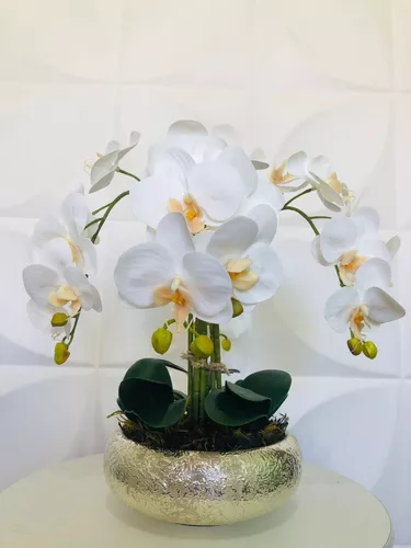 Arranjo De Orquídea Artificial Branca Vaso Cerimônia Fino