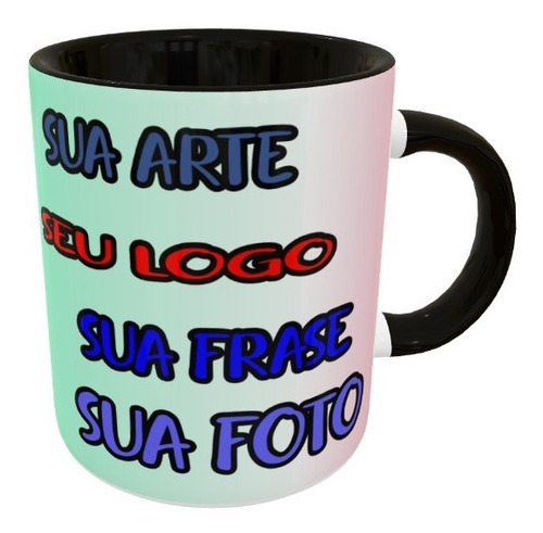 Caneca Porcelana Personalizada Com Arte, Foto  Alça Colorida