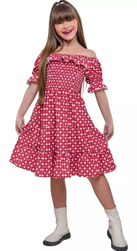 Vestido Infantil Vermelho Xadrez Festa Junina Mini Diva