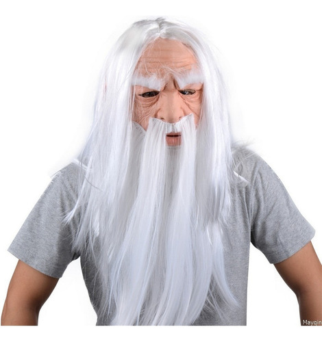 Mascara Látex Anciano Blanco Barba Disfraz Halloween Santa