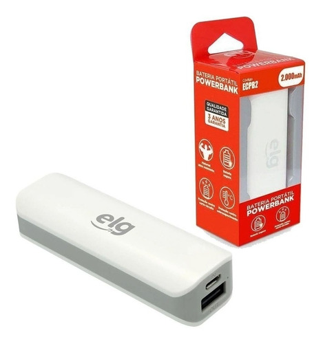 Carregador Portátil Power Bank 2000mah Branco Ecpb2 ELG