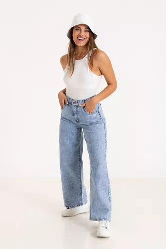 Mom Jeans Mujer Pantalon Vintage Ancho Tiro Alto Rígido Wide