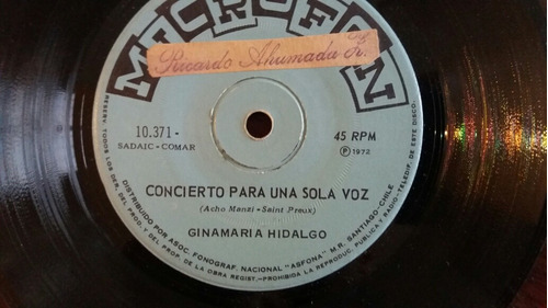 Vinilo Single  De Ginamaria Hidalgo Concierto Para U(o-43