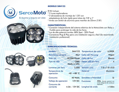 Imagen 2 de 9 de Kit De Faros Led Sercomoto Sm4123 Premium (luz De Penetración) Para Moto R1200gs Bmw Ktm Honda Yamaha