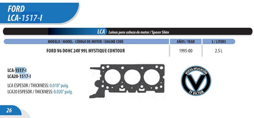 Laina Cab Ford V6 2.5 95-02 Mondeo Contour Mystique .010p Iz