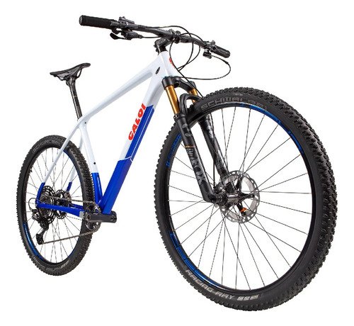 Mountain bike Caloi Cross Country Elite Carbon Team 2018 aro 29 17" 22v freio disco hidráulico cor branco/azul
