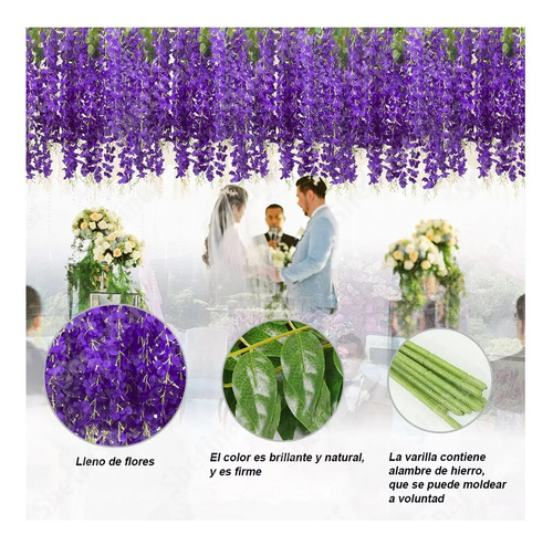 24pzs Flores Artificial Wisteria Decoración Fiesta Boda 1.1m Lila
