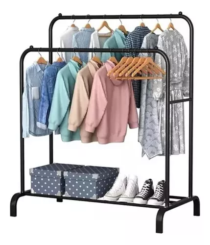 Perchero de Pie Organizador de Ropa Doble Estante Color Blanco — Clemur