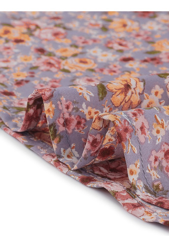 Blusa Floral De Gasa Con Cuello Fruncido Y Manga Fruncida