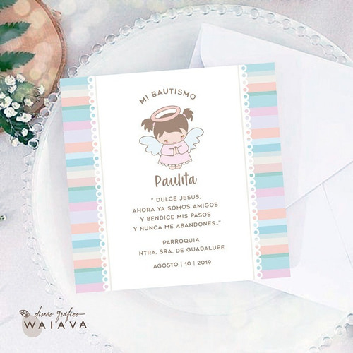 Imagen 6 de 10 de Estampas Tarjetas Bautismo De Nenas X 2u