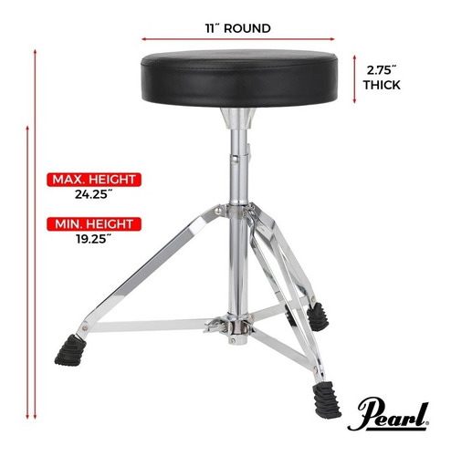 Imagen 6 de 9 de Banqueta De Batería Pearl D-50 Redonda Reforzada Pata Doble