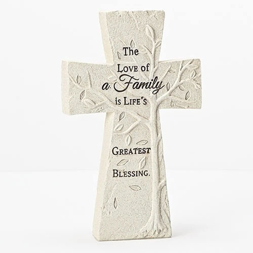 Love Of Family Embossed Tree Cross Ivory 5.5 X 8 Resin Stone