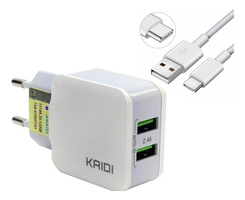 Carregador Turbo Celular Smartphone 2 Usb Cabo Usb Original Branco