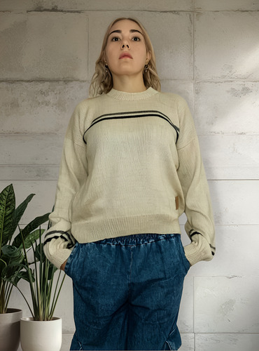 Sweater Natural Con Rayas Las Lilas El Arte De Tejer