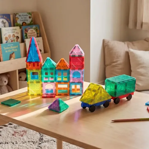 Bloques Magneticos para Armar Traslucidos Waggs Juego de Construccion Waggs 3D + 2 carritos