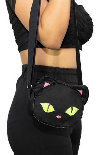 Imagen 7 de 10 de Bolso Tipo Cross Body En Forma De Gato Color Negro