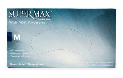 Luvas descartáveis antiderrapantes Supermax White Nitrilo Powder Free cor branco tamanho  M x 100 unidades 