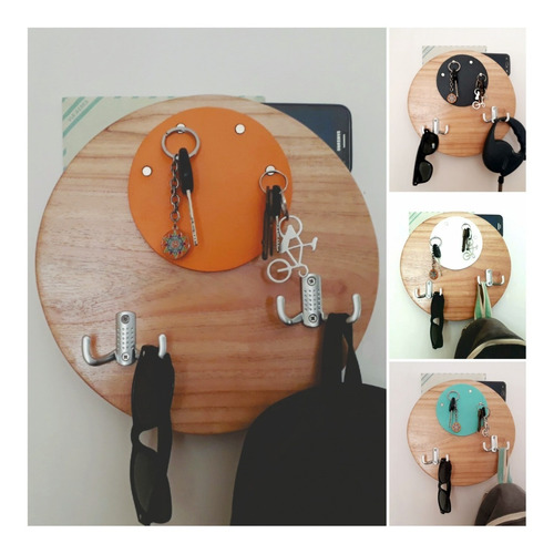 Imagen 4 de 7 de Organizador Porta Llaves Llavero 4 Imanes Perchero Madera