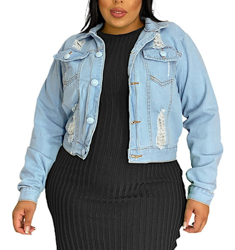 Jaqueta Jeans Plus Size Moda Feminina Blusa De Frio Desfiada