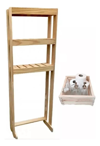 Kit Mueble Organizador De Inodoro Nordico + Cubo Org De Baño