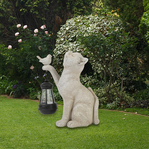 Estatua De Gato Con Luz Solar Para Jardín Al Aire Libre,