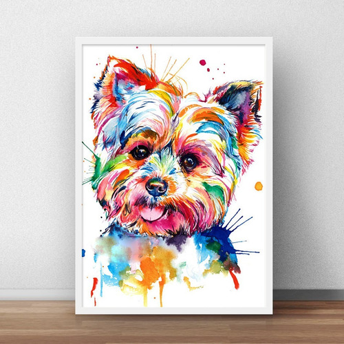 Quadro Decorativo Cachorro Yorkshire Poster Moldura  A4