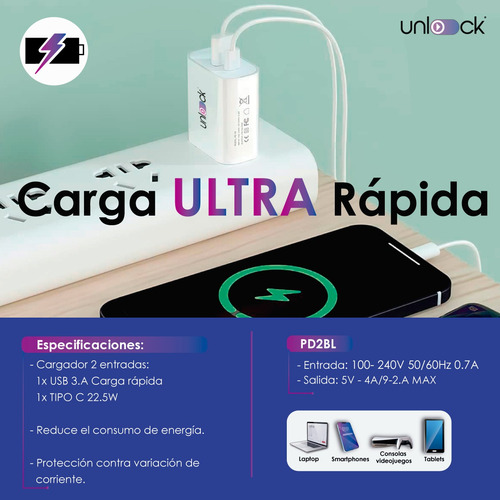 Cargador Tipoc Adaptador Cargarapida 22.5w Pd Iph Android