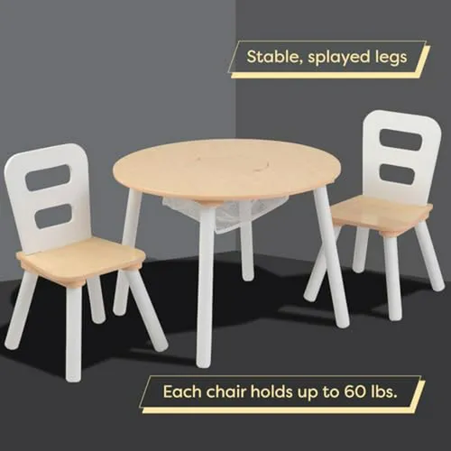 Mesa Redonda Y 2 Sillas De Madera, Compatible Con Edades 3-6