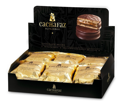 Alfajor Cachafaz Chocolate Negro Con Dulce De Leche caja x 12 Unidades