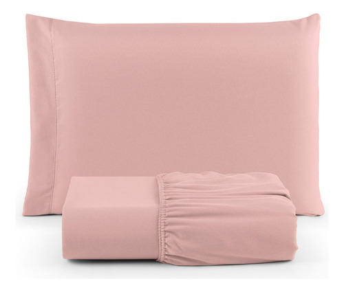 Jogo Roupa Cama Lençol Solteiro 400 Fios 2 Peças Barra Hotel Cor Rose Desenho Do Tecido Liso