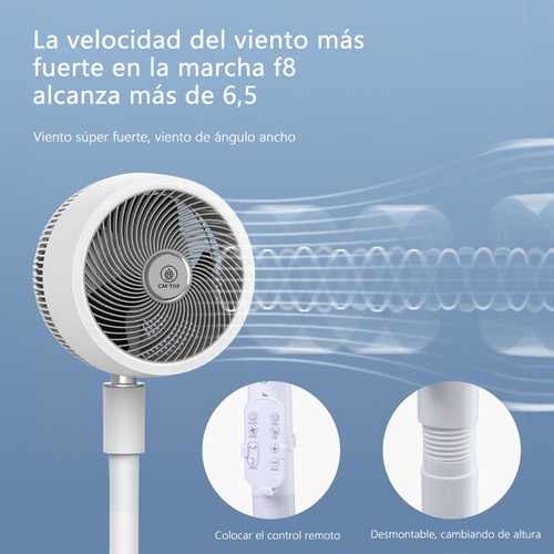 Ventilador De Pedestal CM-TOP Oscilación 90° 3 Aspas Plástico Con 32 Velocidades Temporizador Control Remoto Táctil Altura Ajustable 35 W Estructura Blanco
