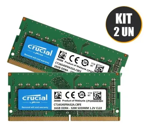 Kit Memória Notebook Ddr4 32gb 3200mhz (2x16gb) 1.2v Crucial