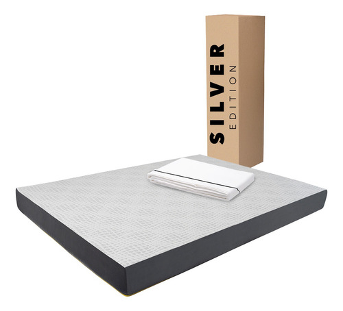 Colchón Queen Size En Caja 15 Cm Altura + Juego De Sábanas Blanco Con Gris