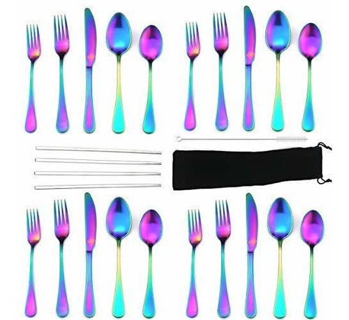 Cubiertos Jashii De Acero Inoxidable Color Tornasol 24 Pzs