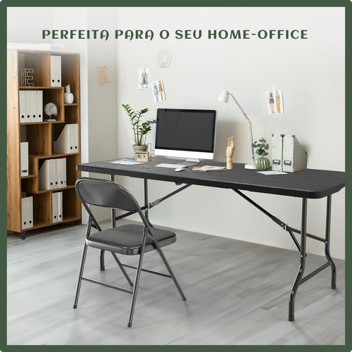 Mesa Dobrável Vira Maleta Com Alça Portátil 1.80m Para Camping Pesca Jardim Área Externa Ou Interna Salão De Festas Gourmet Cor Preto Luvinco