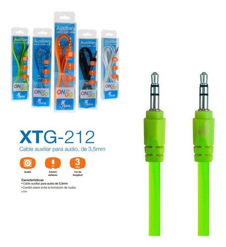 Xtech Cable Audio Stereo 3.5mm Macho Macho 1mt Xtg-212 Verde
